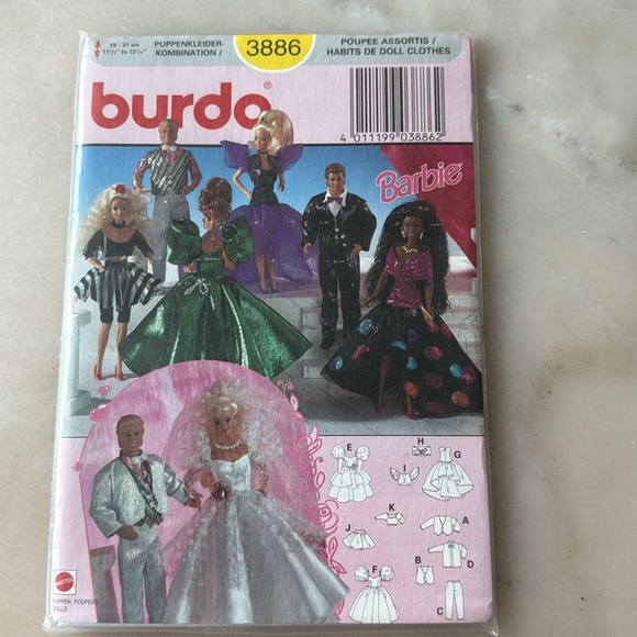 Burda 3886 3887  Barbie Ken Sewing Patterns Doll Clothes Party Swim Wedding NEW - Picture 6 of 12